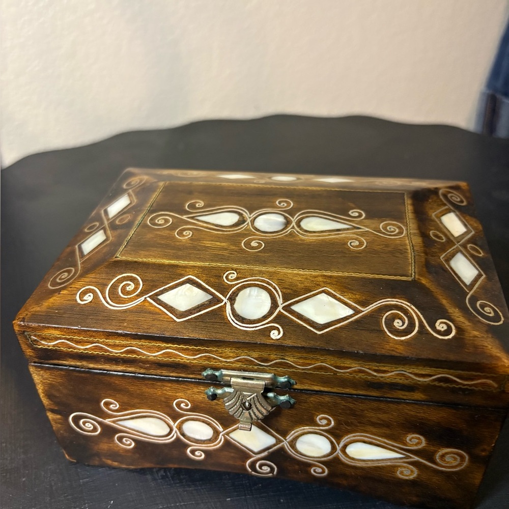 Wooden Jewelry Box with Inlay Design